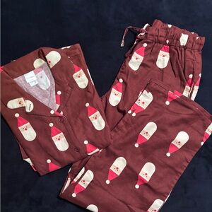 Hanna Andersson Flannel Santa Print Mens Pajamas - Red and Cream